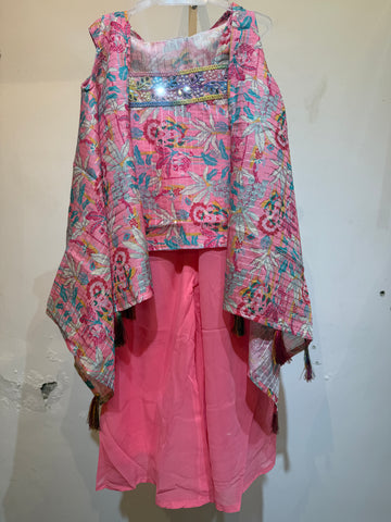 Bubblegum Pink tropical sharara with shrug