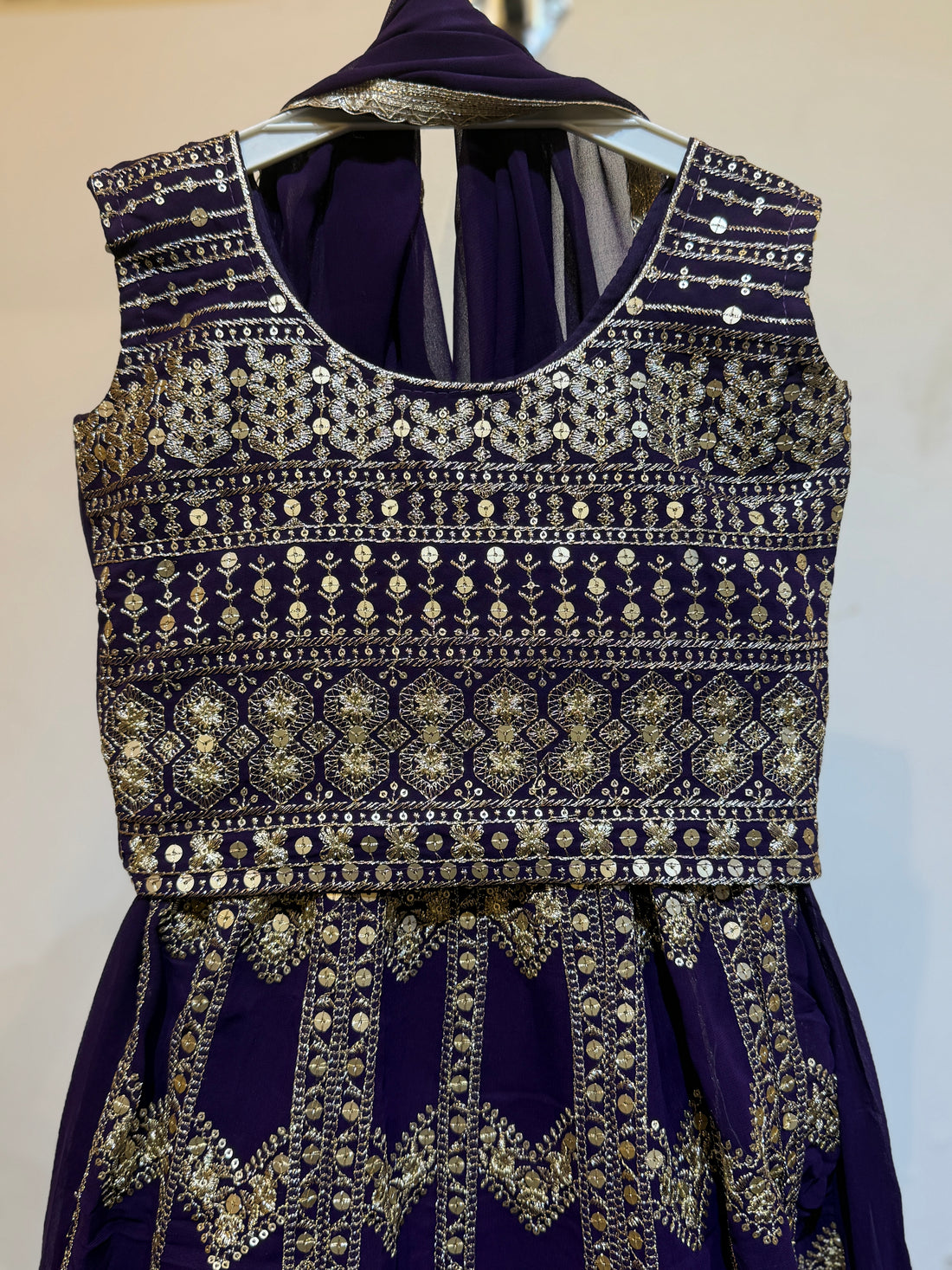 Festive grand Purple full zig zag gold sequence Lehanga