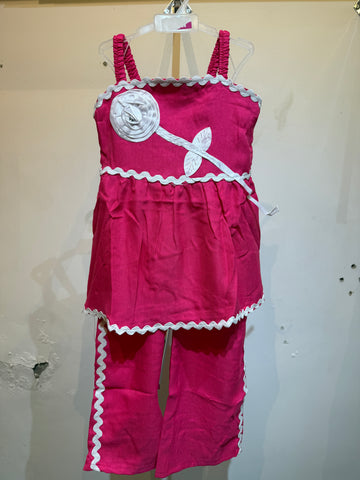 Embossed flower bright pink western top and pant