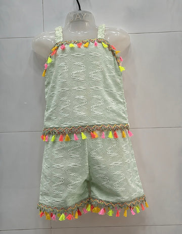 Lime tassel Soft cotton top and shorts