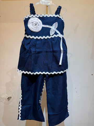 Embossed flower Navy western top and pant