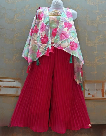 Tropical bold Flowers pink flowy shrug palazzo set