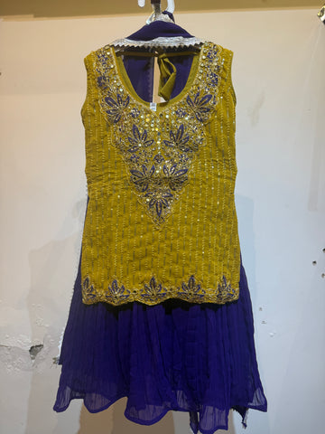 Mehandi green with violet full work sharara