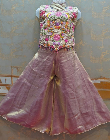 Fendi Lavender Organza palazzo set with full embroidery blouse