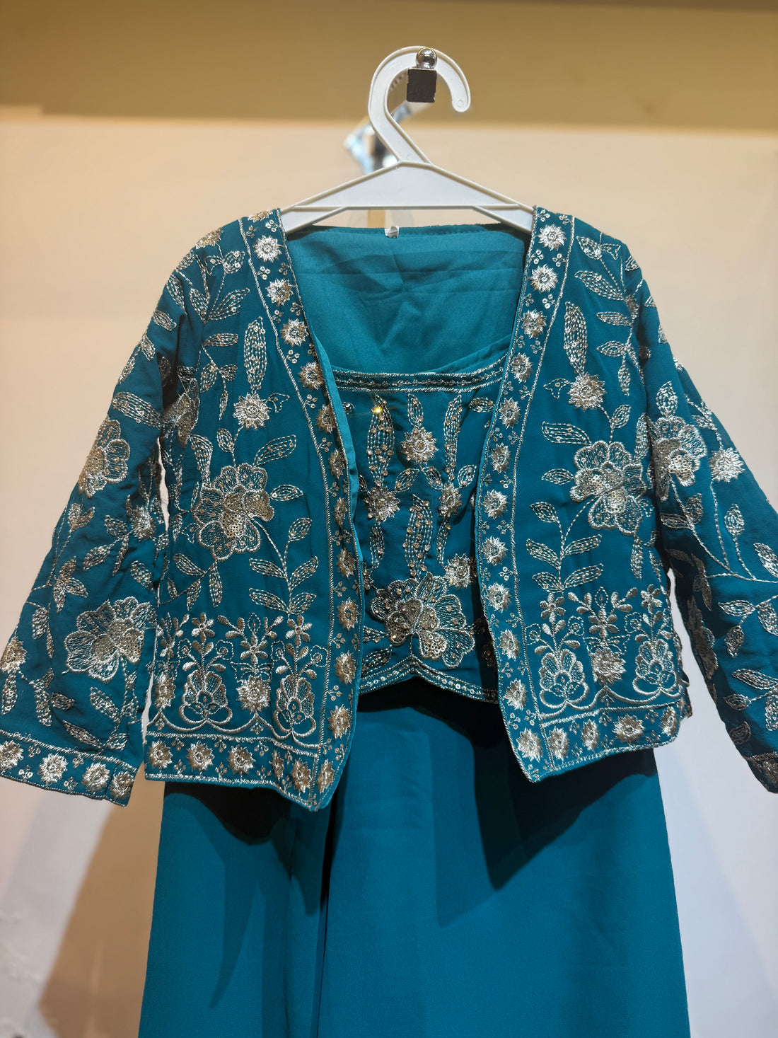 Hunter green full work crop top with jacket palazzo set