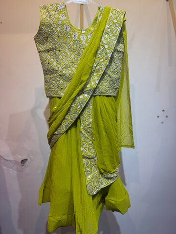 Neon green mirror work choli