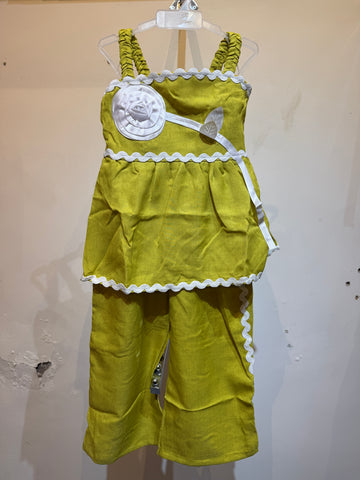 Embossed flower Like green western top and pant