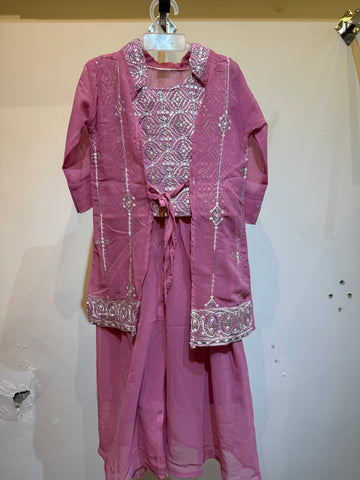 Powder pink diamond palazzo set with shrug