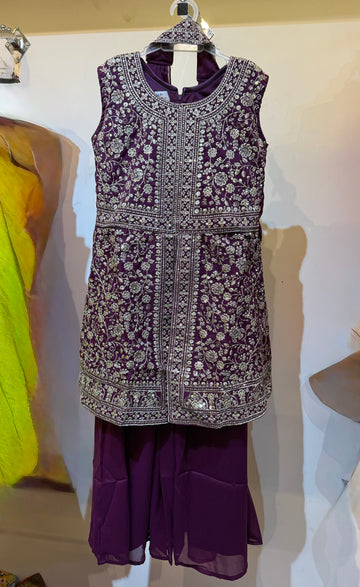 Front slit full work wine sharara