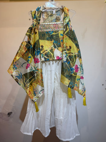 White with yellow tropical palazzo with shrug