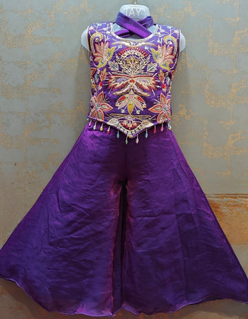 Indigo heavy embroidery thread work tissue  palazzo suit