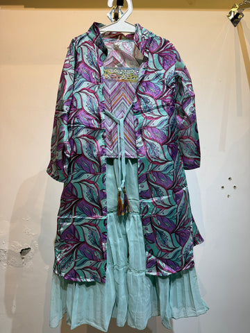 Ice blue Leafy shrug 3pcs sharara suit