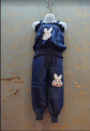Dark blue denim sleeves tank top and pant