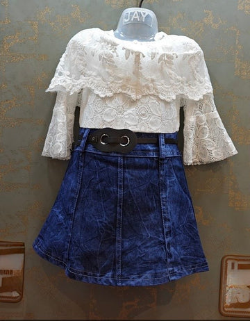 White frill with denim frock