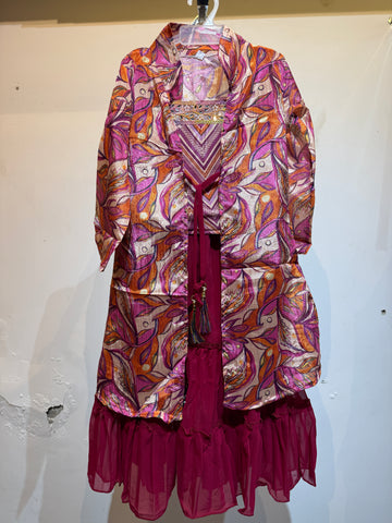 Pink Leafy shrug 3pcs sharara suit