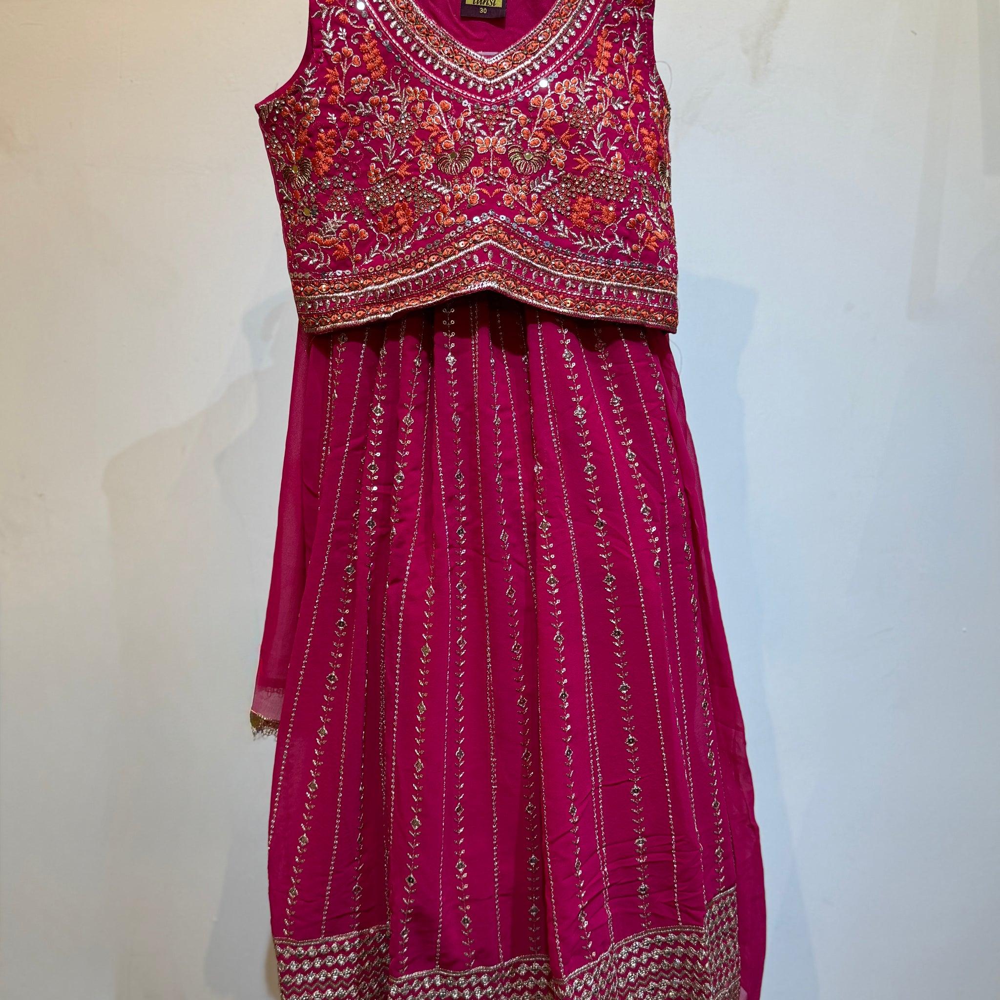 Elegant rani pink choli with orange embroidery top