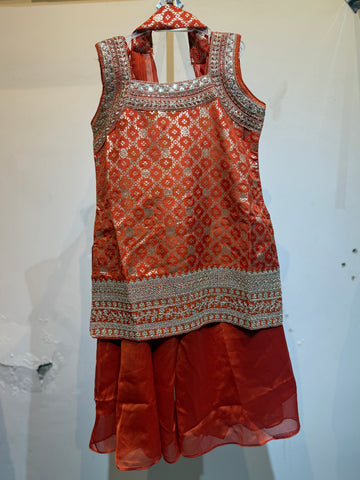 Firey orange long top sharara set