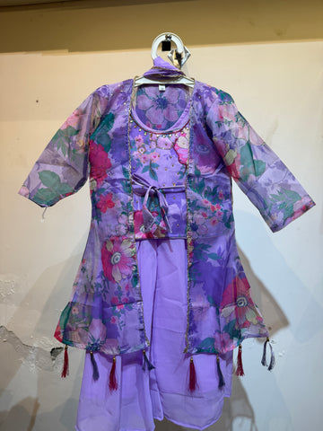 Lavendar floral organza shrug and top palazzo suit
