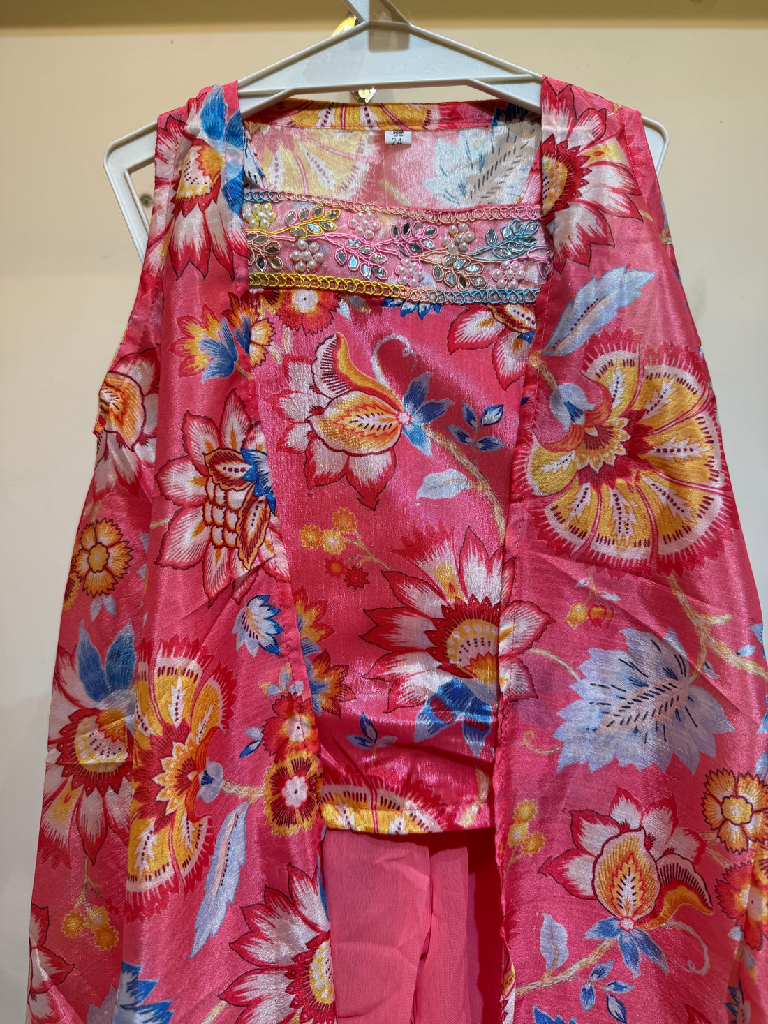 Flamingo Pink floral sharara with shrug