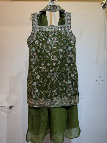 Olive Green premium honeycomb sharara