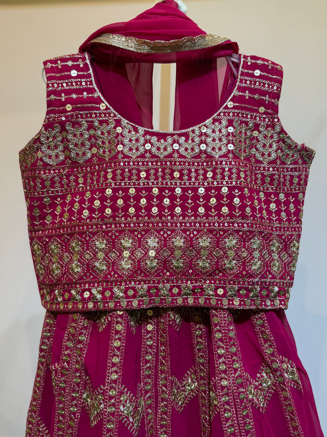 Festive grand Pink full zig zag gold sequence Lehanga