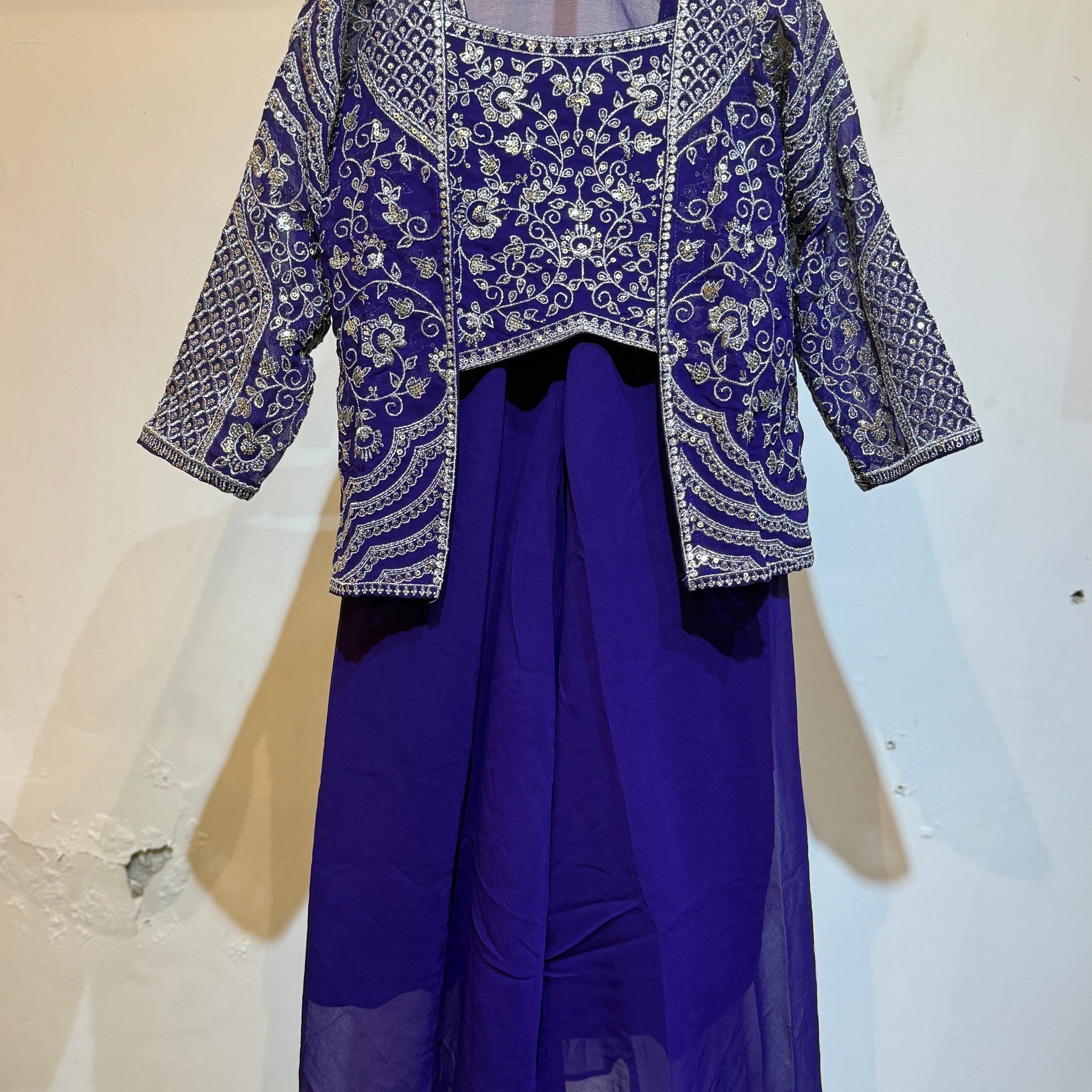 Purple Premium Festive palazzo set with medium length grand shrug