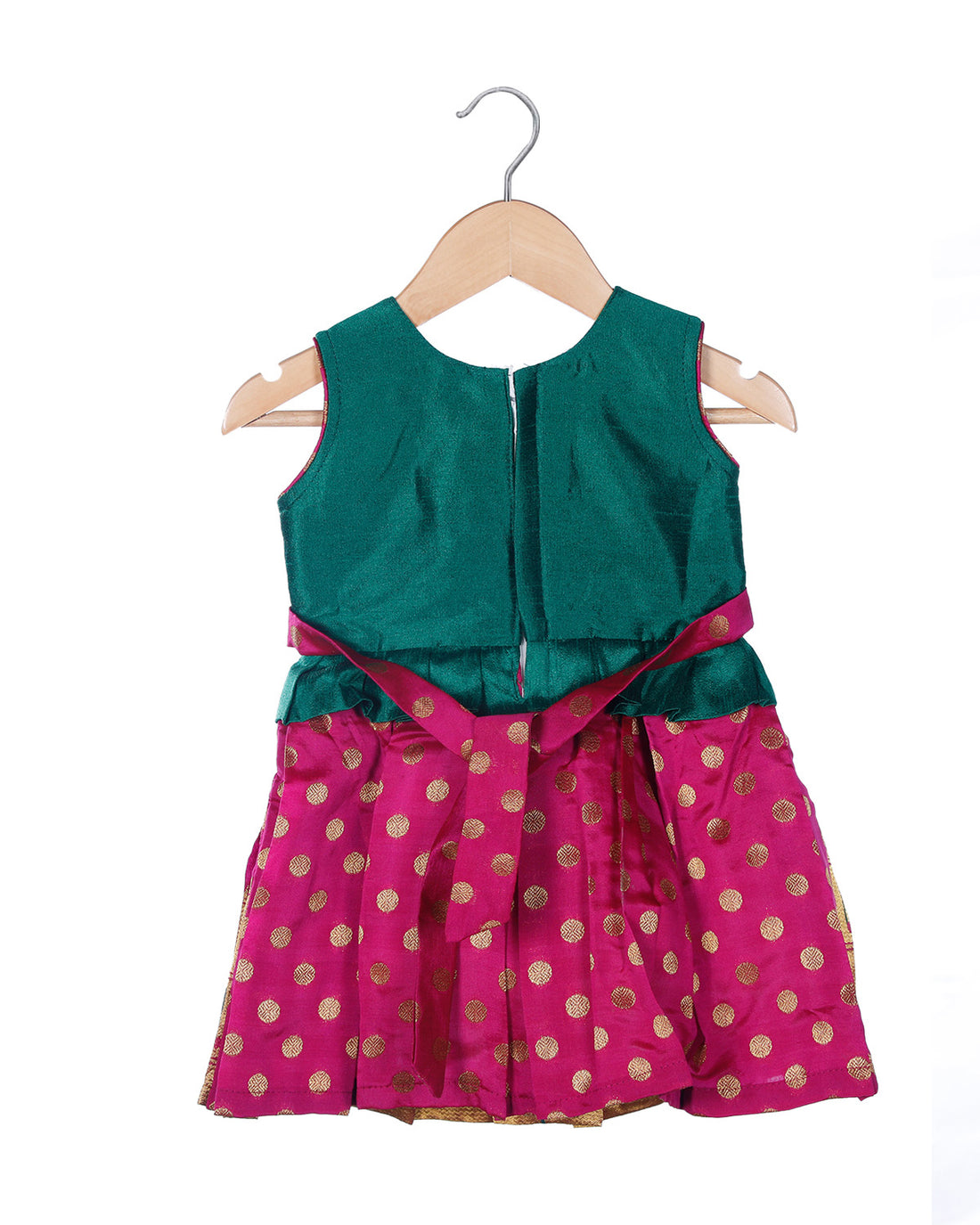 Dark green with pink embroidery sleeveless traditional frock