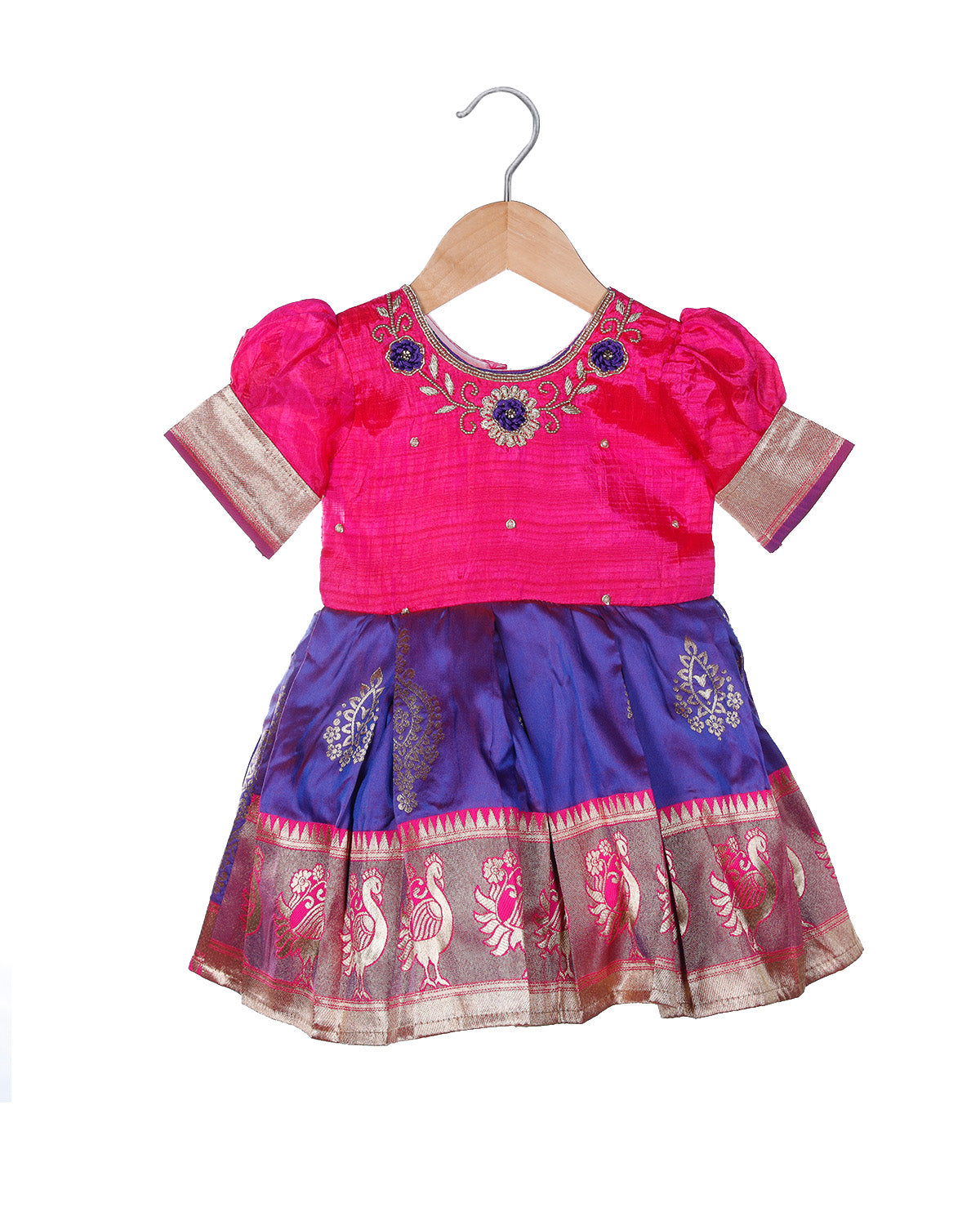 Pink with purple aariwork traditional  silk frock