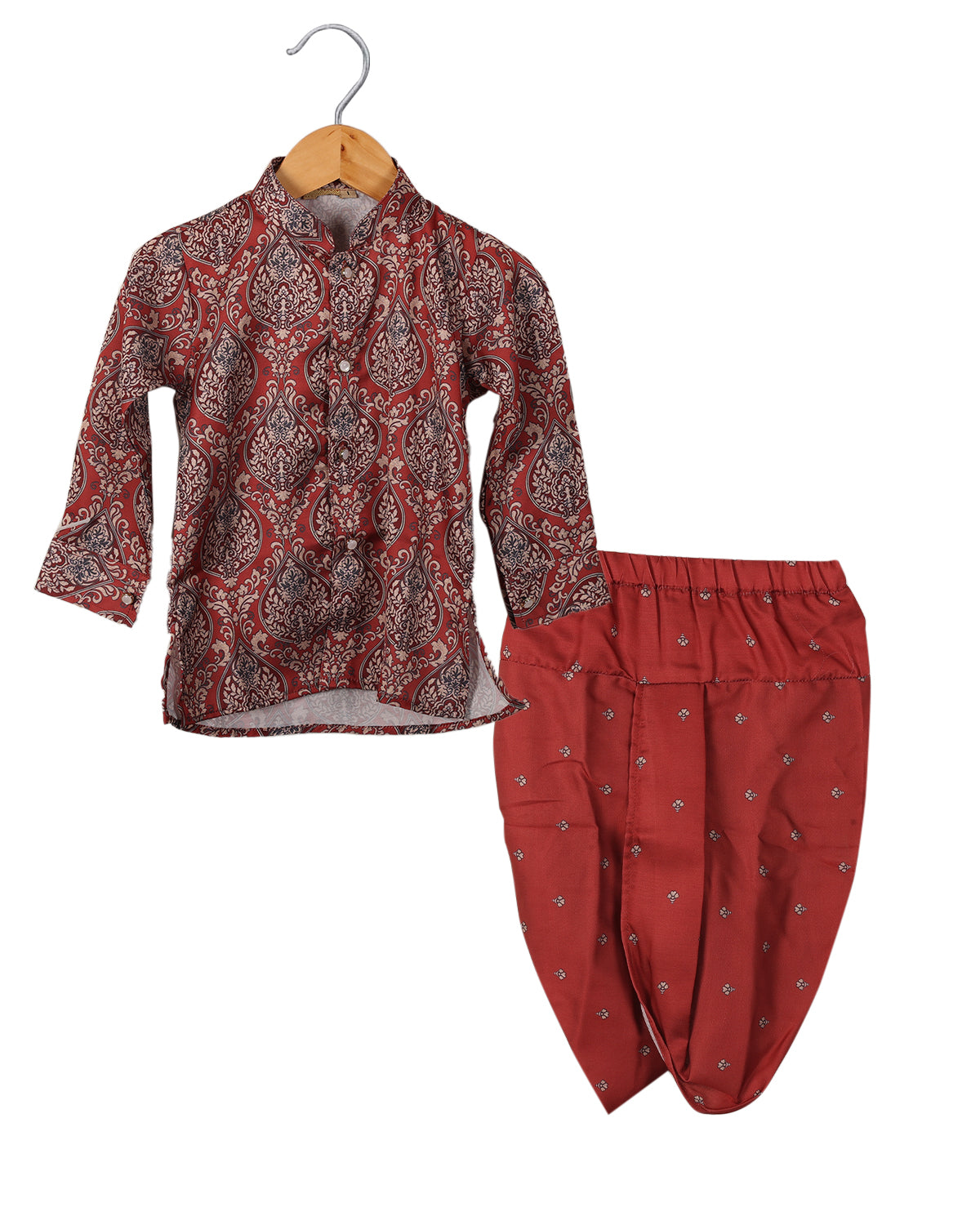 Maroon Printed Kurta Set For Boys