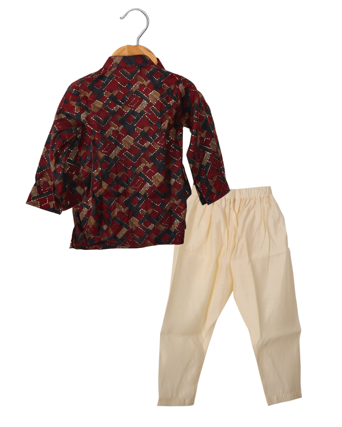 Maroon Blue Pattern Kurta Set With Pant And Dhoti