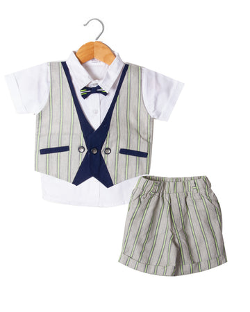 Green Striped waistcoat with shorts for boys