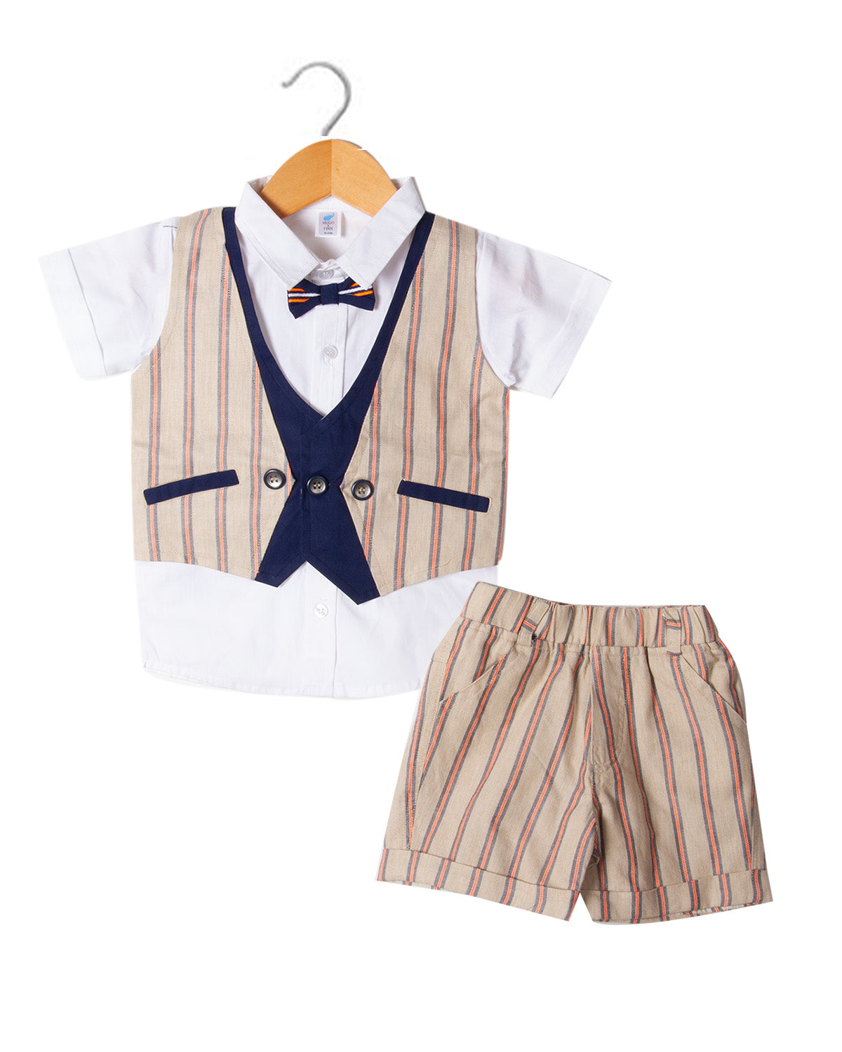 Orange Striped waistcoat with shorts for boys