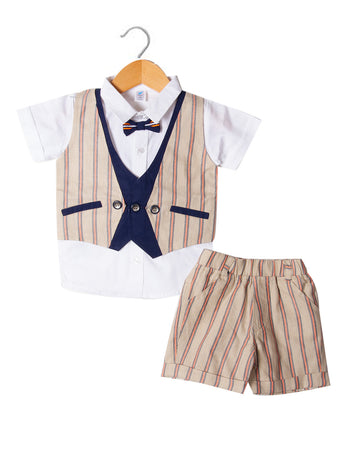 Orange Striped waistcoat with shorts for boys