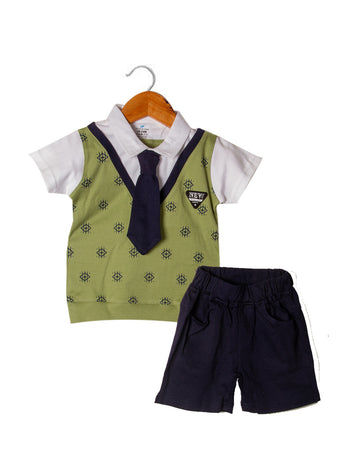 Green with blue tie coat suit for boys