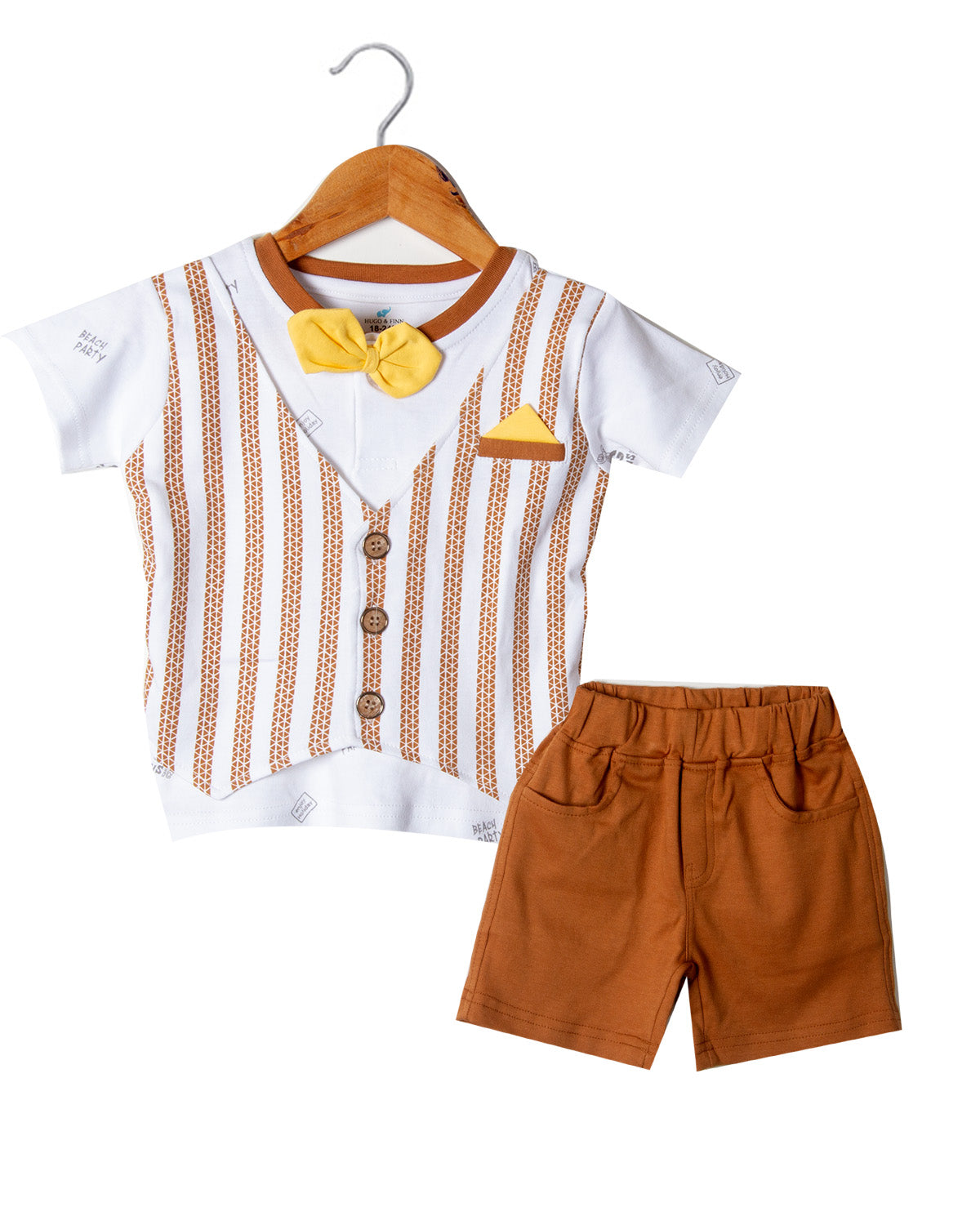 Brown and Yellow over jacket bow suit for boys