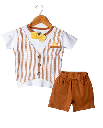 Brown and Yellow over jacket bow suit for boys