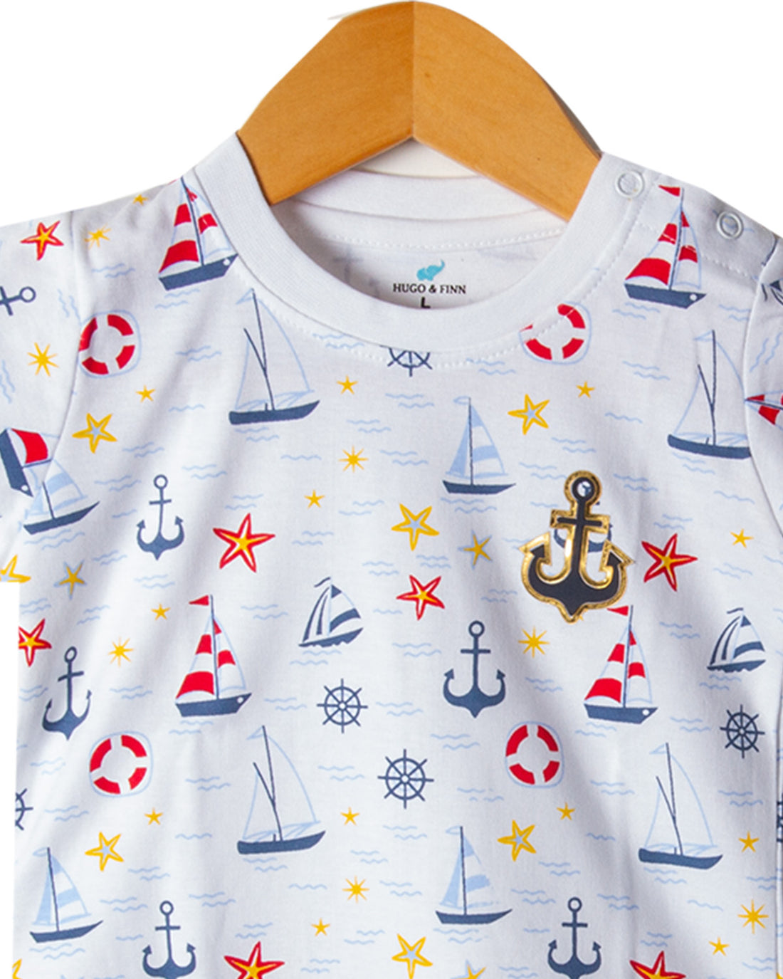 Navy blue boat printed tee and shorts for boys