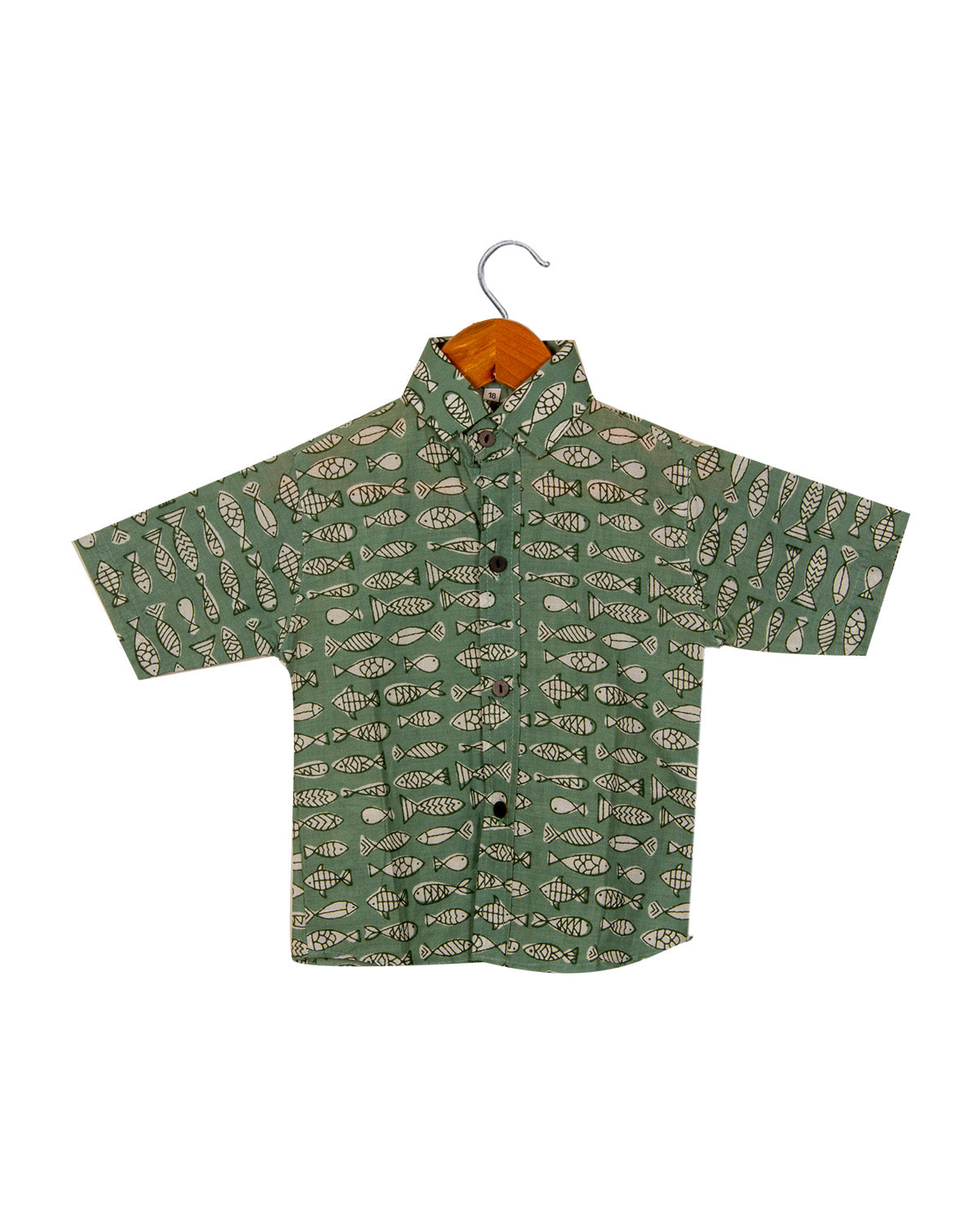 Fish green printed casual shirt for boys