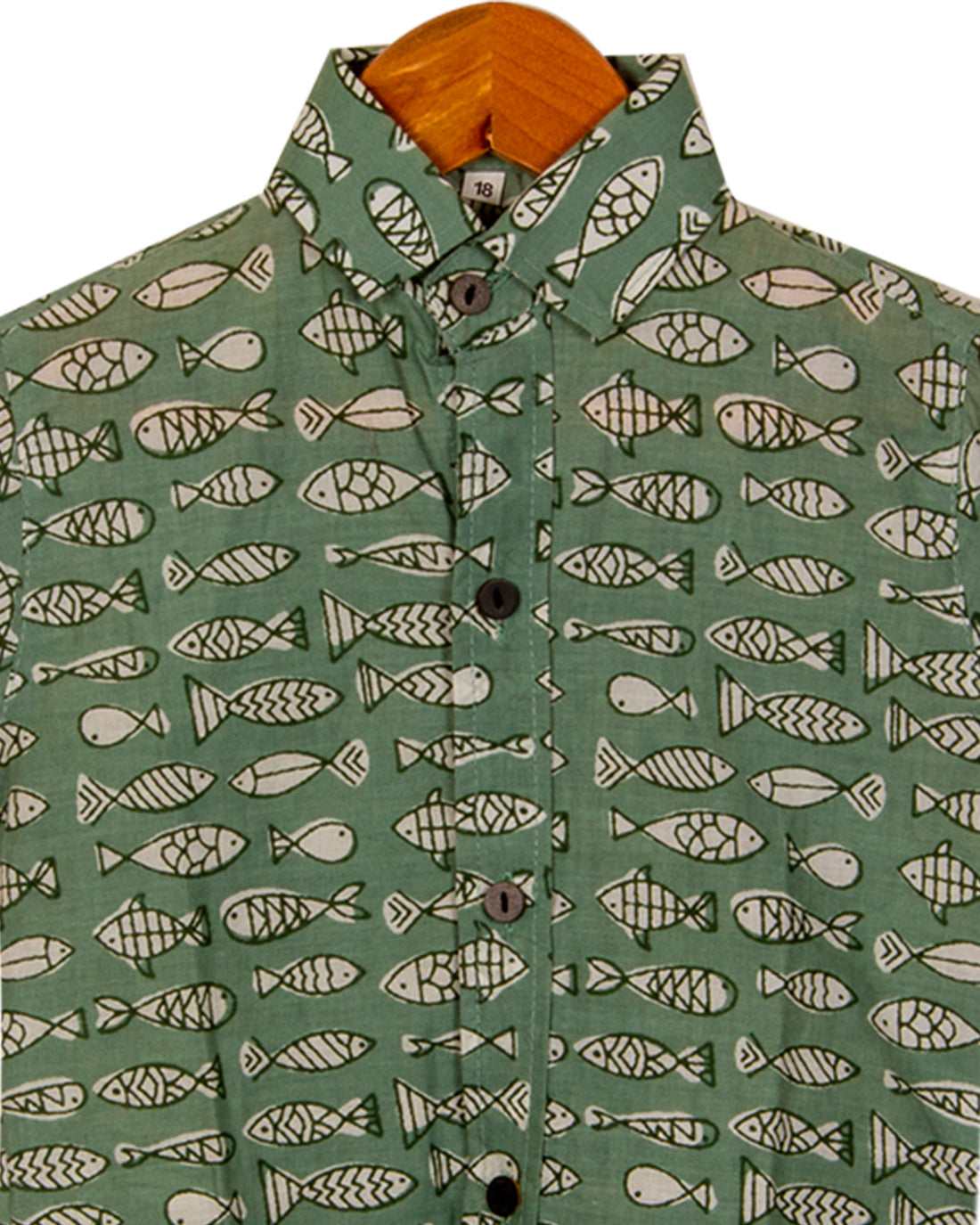 Fish green printed casual shirt for boys