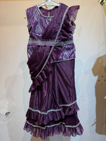 Purple saree model choli with diamond seq top