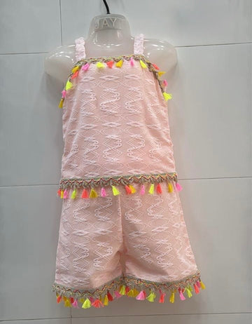 Peach tassel Soft cotton top and shorts