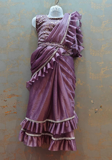 Purple shimmery frill saree