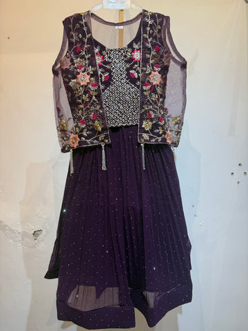 Wine choli with short full work net shrug