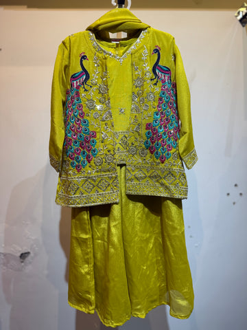 Yellow peacock jacket sharara with palazzo