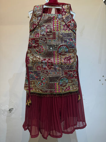 Reddish Maroon full work premium palazzo set