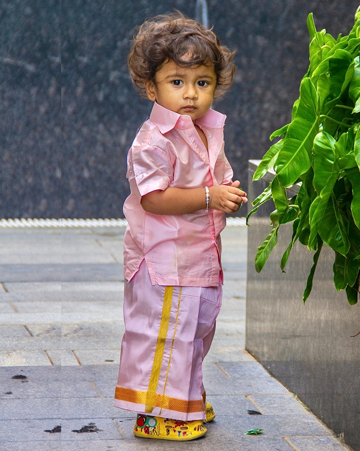 Pink Indian traditional vesti and shirt set for little boys