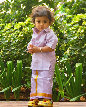 Purple magic Indian traditional vesti and shirt set for little boys