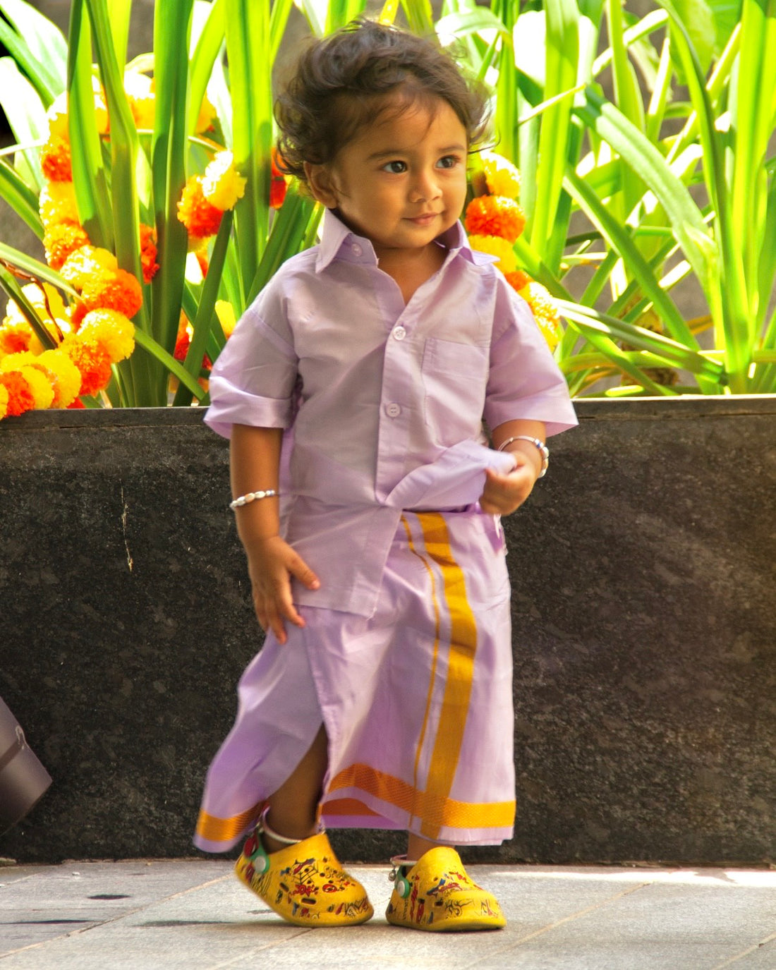 Purple magic Indian traditional vesti and shirt set for little boys