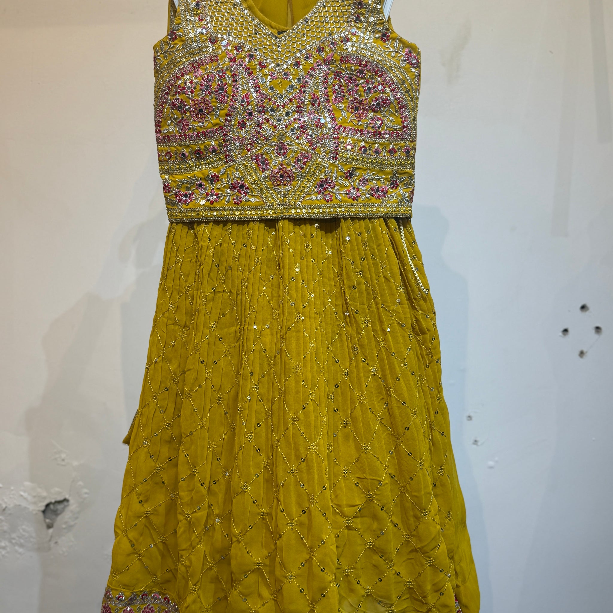 Festive grand yellow full sequence embroidery work choli, with diamond sequence bottom