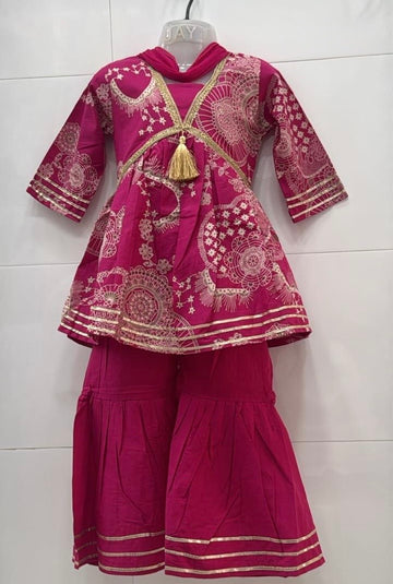Bright pink mandala cotton sharara